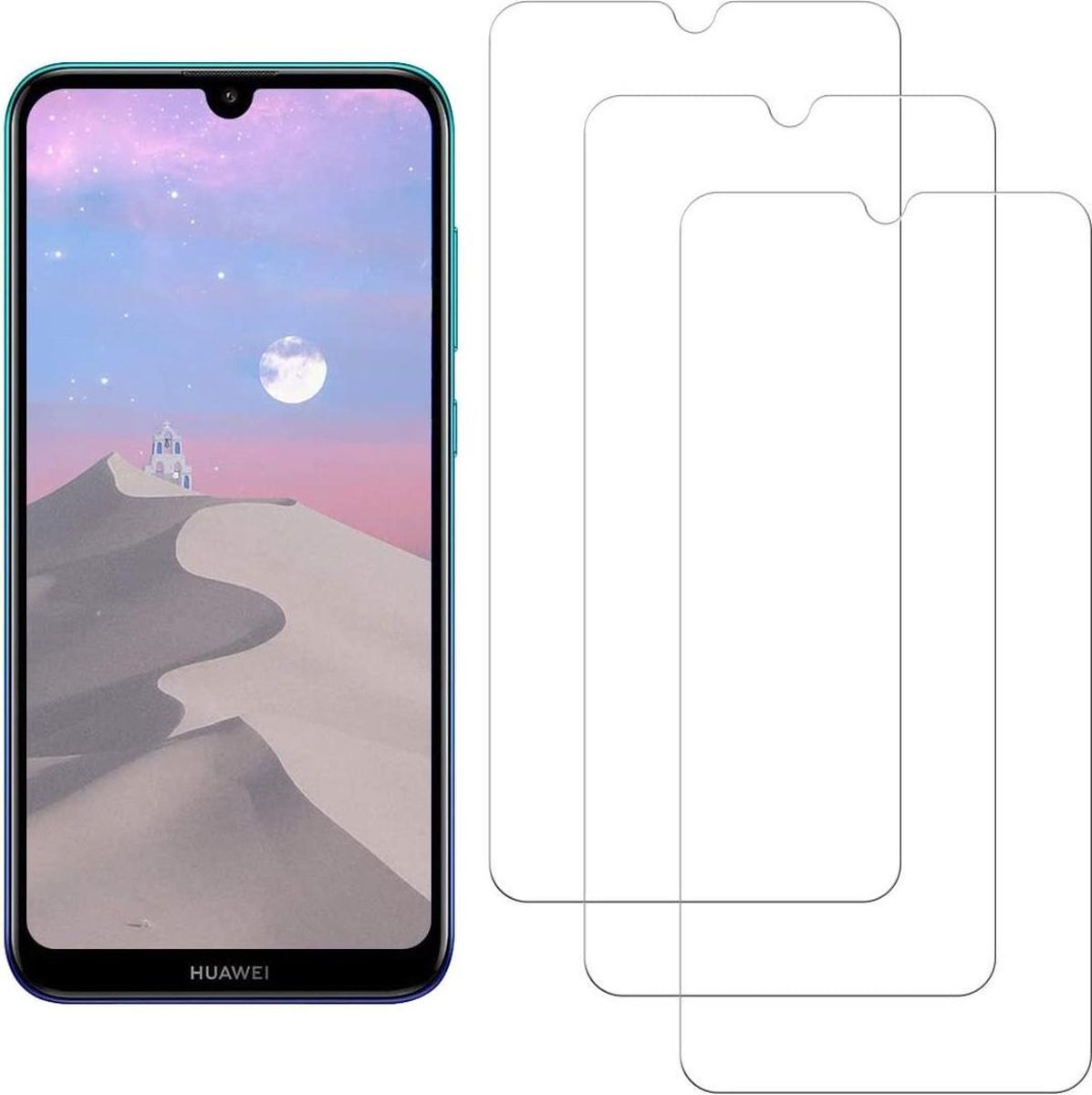 Screenprotector Glas - Tempered Glass Screen Protector Geschikt voor: Huawei Y7 2019 - 3x