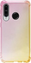 ADEL Siliconen Back Cover Softcase Hoesje Geschikt voor Huawei P30 Lite - Kleurovergang Roze Geel