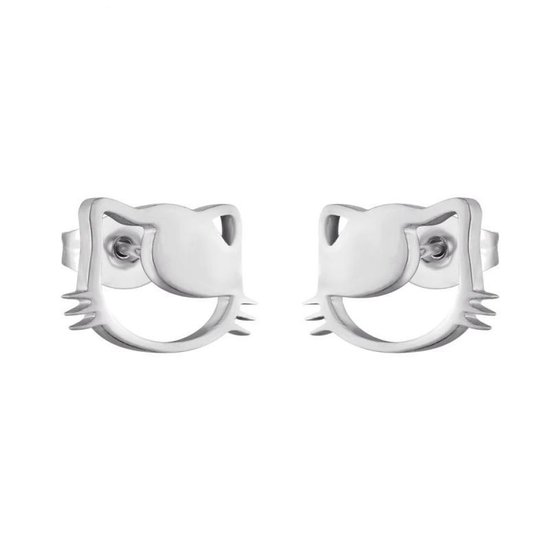 Aramat jewels ® - Zweerknopjes oorbellen poes zilverkleurig chirurgisch  staal 10mm x 7mm | bol.com