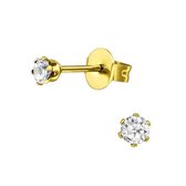 Aramat jewels ® - Zweerknopjes oorbellen transparant goudkleurig chirurgisch staal 3mm