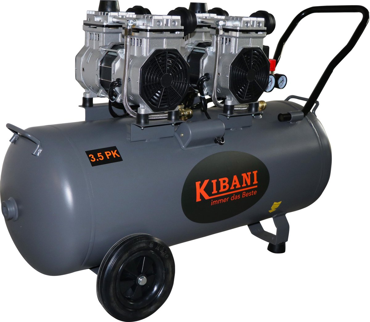 Kibani super stille compressor 100 liter – olievrij – 8 BAR – 63 dB – Super Silent - Low Noise - Compressoren - 100l