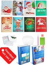 Crafterman™ Diamond Painting Kerstkaarten pakket Volwassenen - VOORDEEL SET VAN 2 - RONDE STEENTJES! - Kerstman - Sneeuwpop - rendier - 16 Pack - Met tijdelijk E-Book -