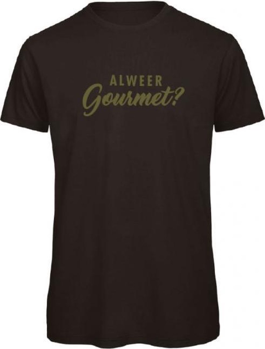 Foute kersttrui t-shirt zwart L - Al weer gourmet? - olijfgroen - soBAD. | Kerst t-shirt soBAD. | kerst shirts volwassenen | kerst t-shirts volwassenen | Kerst outfit | Foute kerst t-shirts