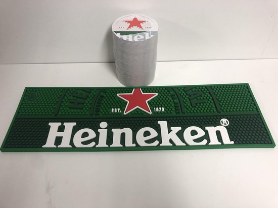 Heineken bier pils cafe barmat + rol viltjes bar mat 60x17cm afdruipmat  lekmat rubber | bol.com