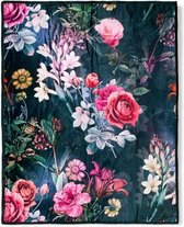 Heerlijk Zachte En Trendy Plaid Flowers Groen | 130x160 | Multifunctioneel (Decoratie, Woondeken Of Sprei) | Teddy Stof