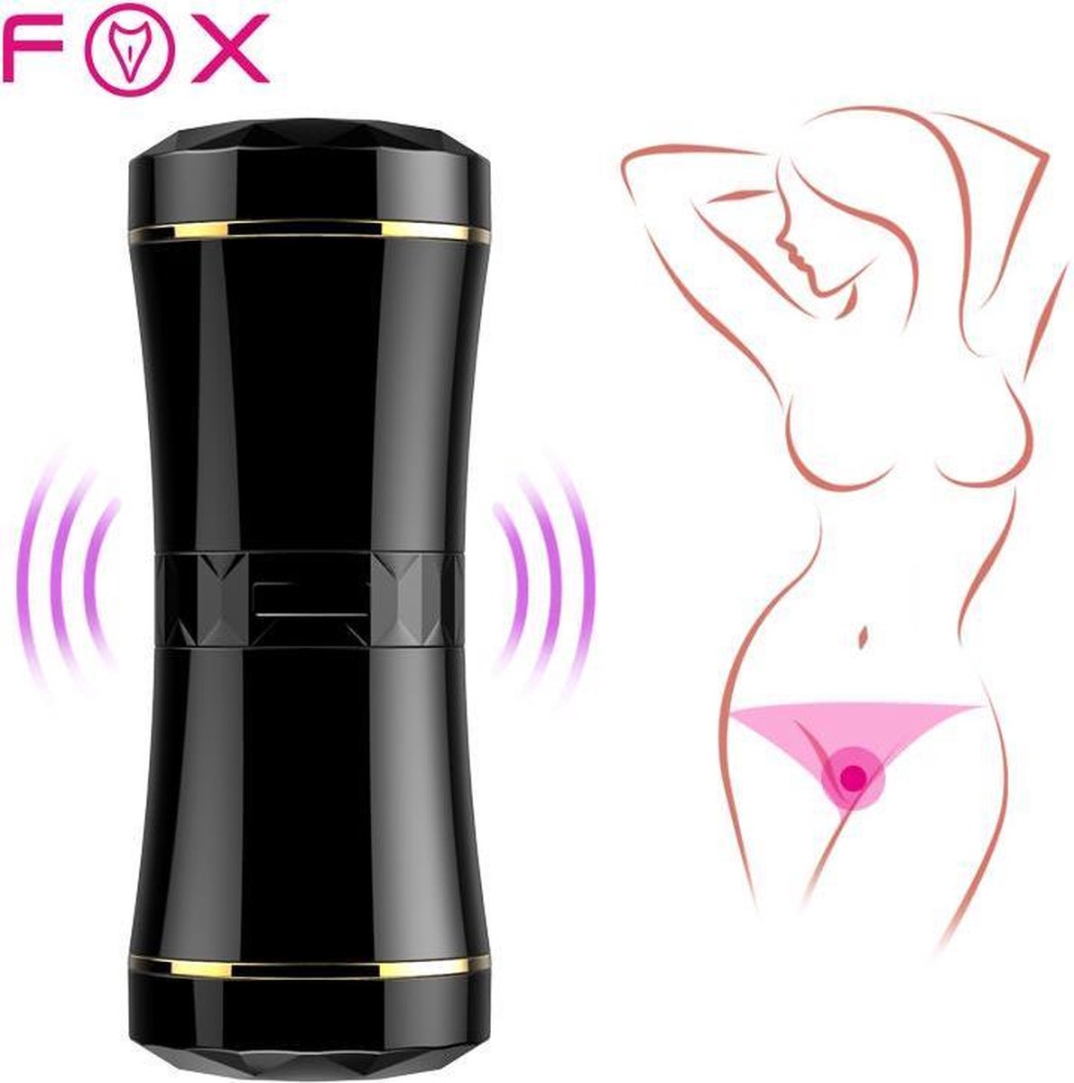 Goedkoopste Foxshow - Double End Masturbator Cup - 2 Gaten - Big Heavy Size - Pussy & Anal - 19 Cm - Dia Outside 8 Cm - stoere Giftbox - Black - 63-00035