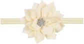 Elastische haarband, hoofdband met lotusbloem (ca. 7cm) voorzien van glinstersteen/rhinestone ecru/offwhite - gratis verzending