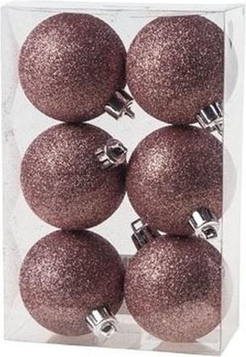 18x Roze kunststof kerstballen 6 cm - Glitter - Onbreekbare plastic kerstballen - Kerstboomversiering roze