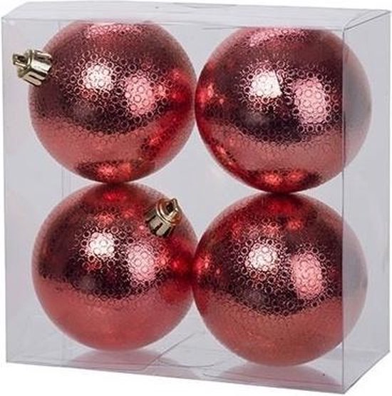 12x Rode kunststof kerstballen 8 cm – Cirkel motief – Onbreekbare plastic kerstballen – Kerstboomversiering rood
