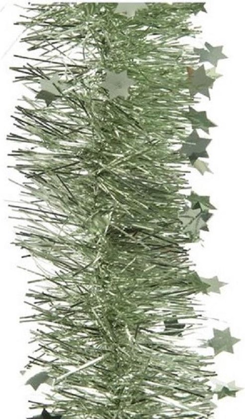 3x Kerstslingers Glitter Sterren Salie Groen 10 Cm Breed X 270 Cm Guirlande Folie