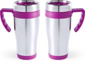 2x stuks rVS thermosbeker/warmhoud koffiebekers roze 500 ml - Isoleerbekers/reisbekers