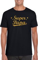Super papa t-shirt met gouden glitters op zwart voor heren -  super papa cadeaushirt / Vaderdag cadeau XL