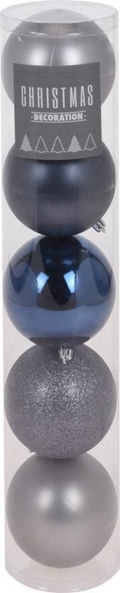 10x Blauw/grijs tinten kunststof kerstballen 10 cm - Mat/glans/glitter - Onbreekbare kerstballen - Kerstboomversiering
