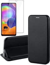 Samsung A31 Hoesje en Samsung A31 Screenprotector - Samsung Galaxy A31 Hoesje Book Case Slim Wallet Zwart + Screen Protector