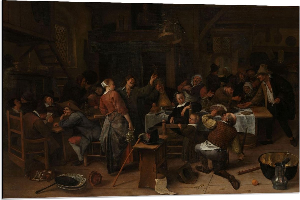 KuijsFotoprint Dibond - Oude Meesters - Prinsjesdag, Jan Havicksz. Steen, 1660 - 1679 - 90x60cm Foto op Aluminium (Wanddecoratie van metaal) Rood
