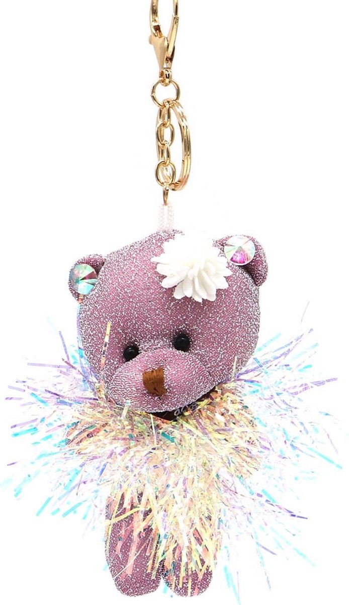 Sleutelhanger Beer met Glitters - 12 cm - Lichtpaars