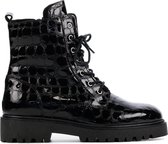 Lina Locchi Vrouwen Canvas Crocoprint Biker boots / Laarzen / Damesschoenen L1004 - Zwart - Maat 41