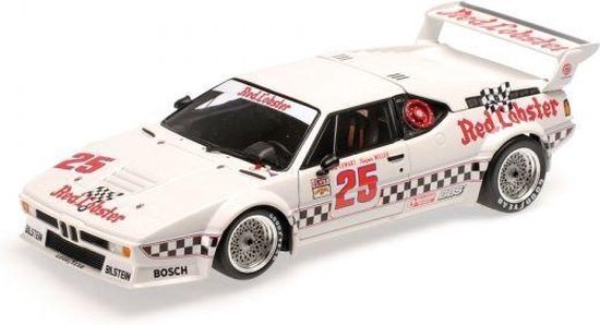 De 1:18 Diecast Modelcar van de BMW M1, Red Lobster #25 die GTO Class LA Times GP 1981 won. De coureurs waren Cowart en Miller.De fabrikant van het schaalmodel is minichamps. Dit model is alleen online beschikbaar