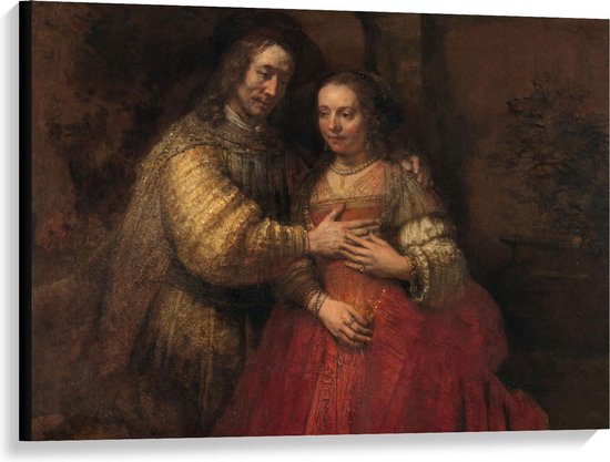 Canvas  - Oude Meesters - Het Joodse Bruidje, Rembrandt van Rijn, ca. 1665 -1669 - 100x75cm Foto op Canvas Schilderij (Wanddecoratie op Canvas)