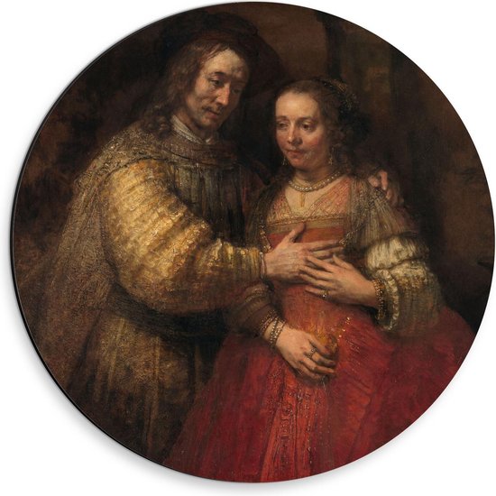 Dibond Wandcirkel - Oude Meesters - Het Joodse Bruidje, Rembrandt van Rijn, ca. 1665 -1669 - 30x30cm Foto op Aluminium Wandcirkel (met ophangsysteem)