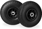 Relaxdays steekwagenwiel 2 stuks - 3.00-4 - rubberband - kogellager - 80 kg - 20 mm as - zwart-zwart