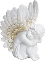 Engel wit met gouden glitters - Engel polymeer - B10 x H18 cm -  Angel