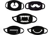 Komische Mondmaskers - set van 5 - masks - mondkapjes - Zwart - Wasbaar - met print