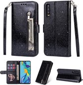 Bookcase Glitter pour Samsung Galaxy A70 | Étui en cuir PU de haute qualité | Étui portefeuille en cuir | Étui pour téléphone | Porte-cartes | Porte-monnaie | Noir