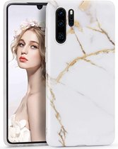 Huawei P30 Pro - Wit / Goud - Marmer - Soft TPU Hoesje