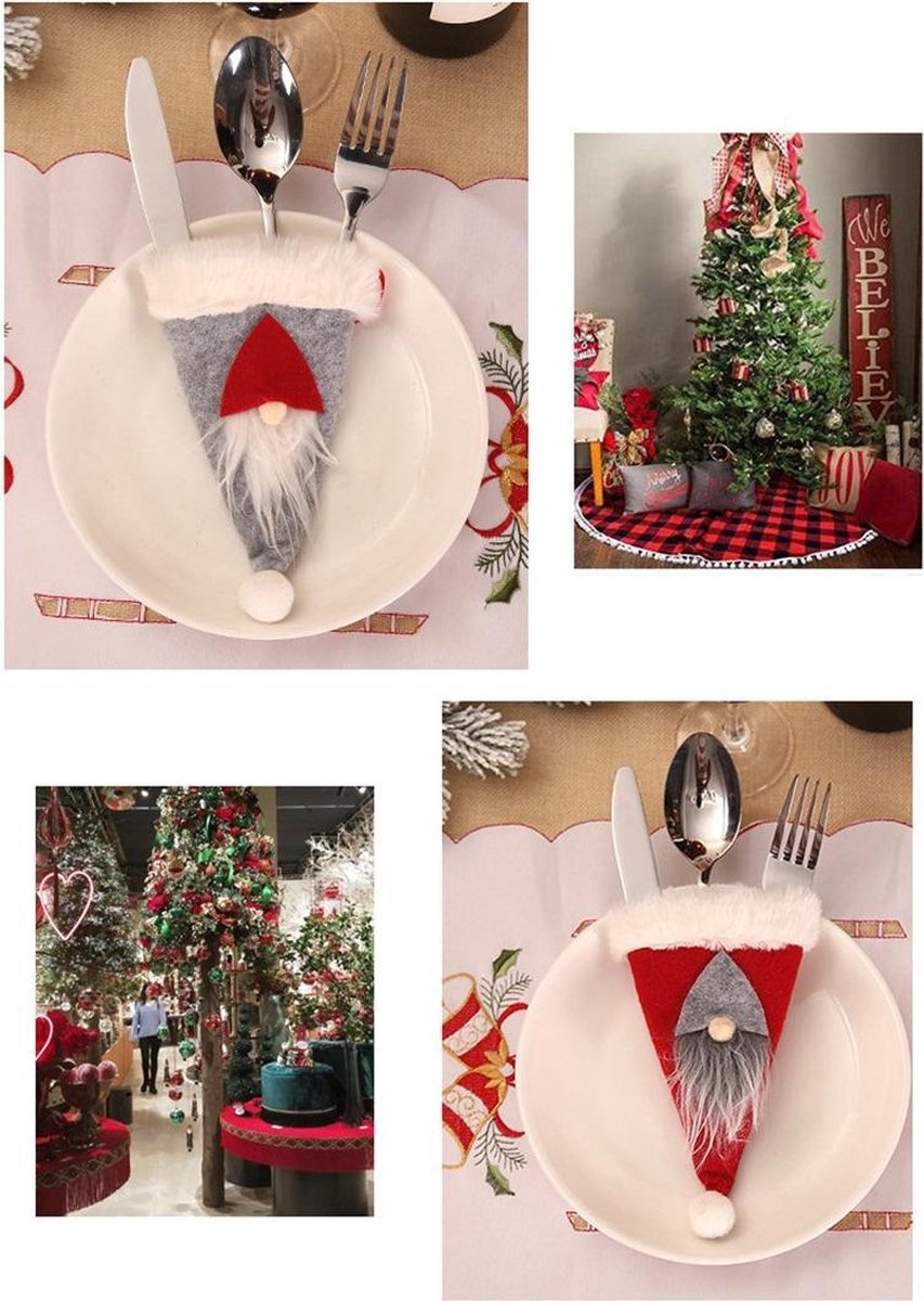 RYAN 42 Delige Mini Kerstmuts Rode Kerstman Bestekzakjes Bestektas Kerst Wijnfles Bestekhoezen Kleine Kerstmutsen voor Tafeldecoratie