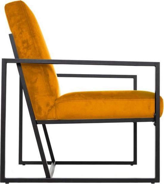 Moderne armstoel met zwart stalen frame en de zitting van oker geel velvet  | bol.com