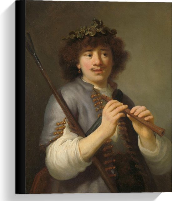Canvas  - Oude meesters - Rembrandt als herder met staf en fluit, Govert Flinck - 30x40cm Foto op Canvas Schilderij (Wanddecoratie op Canvas)