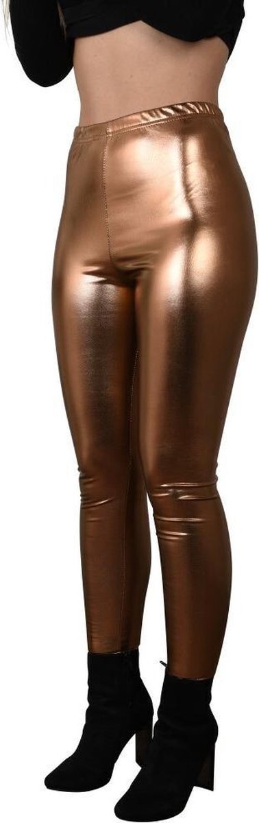 Metallic leggings voor dames, hoge taille, glanzend ledereffect, hoge taille, elastisch, voor party, disco, dans, streetwear, stretch, Wit, L