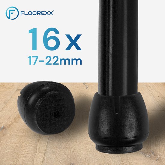 FLOOREXX® Stoelpoot beschermers met vilt - 16 stuks - ⌀17-21mm - Rond - Zwart | bol.com