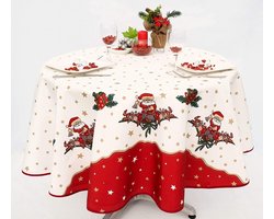 Rond Kerst tafelkleed Kerstman 160 cm - Tafellaken Polyester - Vocht- en vuilafstotend