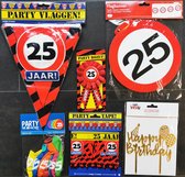 25 jaar - Man-Vrouw - Verjaardag Versiering - Ballonnen - Afzetlint - Vlaggenlijn - Taarttopper - Rozet - Feestpakket