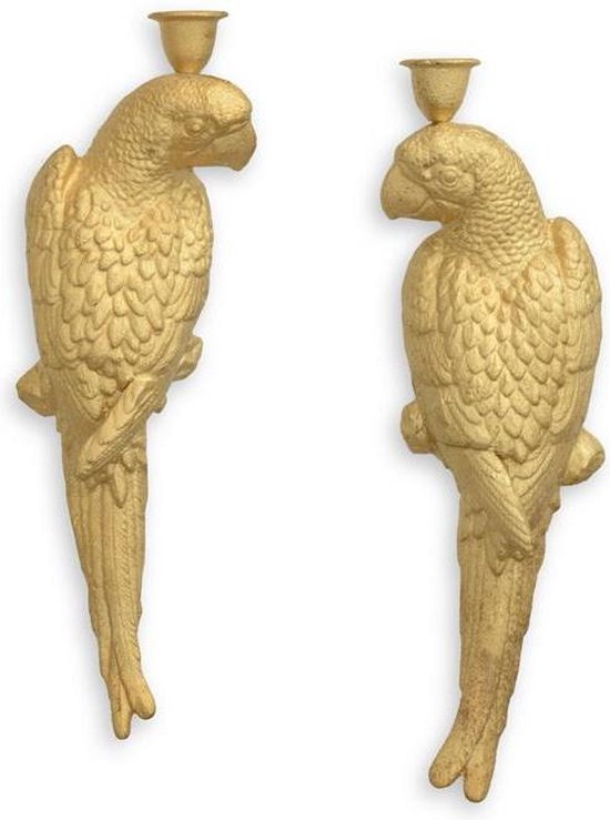 Kandelaar - Gietijzeren papegaaien - Set van 2 - 35,5 cm hoog