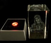 Kristal glas laserblok met 3D afbeelding van Moeder Maria  + verlichting .