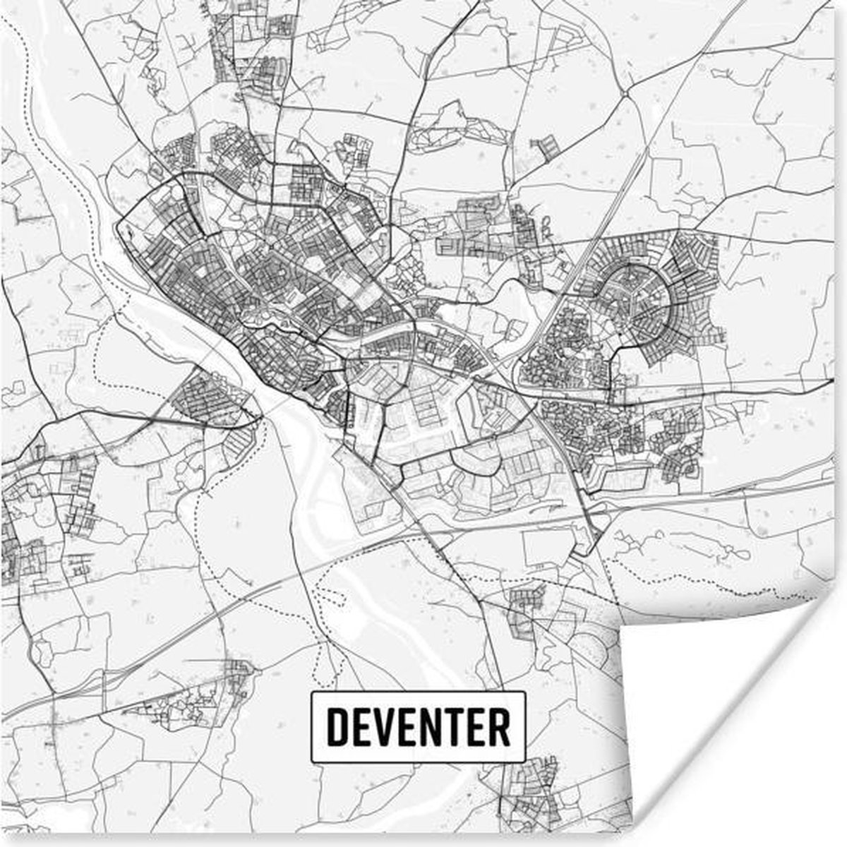 Stadskaart Deventer poster papier Plattegrond 30x30 cm