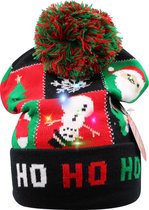Winter muts |kerstmuts| Lichtgevende muts | Wintermutsen | Muts PomPoms | Beanie | LED | One size | kerstmuts volwassenen | Zwart/HO Ho HO