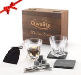 Whiskey Stones Set (15-delig) - Inclusief Glazen - Whisky Stenen - Luxe Cadeau Set Man Vrouw - Herbruikbare ijsblokjes - Qwality
