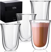 VDN Dubbelwandige Koffieglazen - Set van 4 - 300 ML - Hittebestendig - Vaatwasmachinebestendig