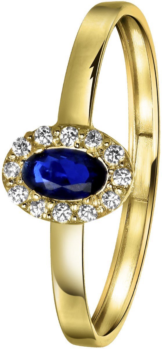 Lucardi Dames ring ovaal met zirkonia - Ring - Cadeau - 14 Karaat Goud - Geelgoud