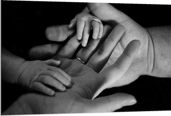 Dibond - Happy Family (zwart/wit) - 120x80cm Foto op Aluminium (Wanddecoratie van metaal)