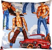 Sierkussen - J. Hery Cowboys And Cars - Multicolor - 50 Cm X 50 Cm