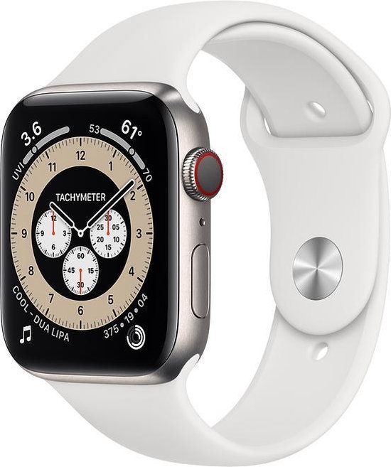 perspectief waterval basketbal Apple Watch Series 6 GPS + Cellular, 44mm Kast Roestvrij staal, Silicone wit  sport band | bol.com