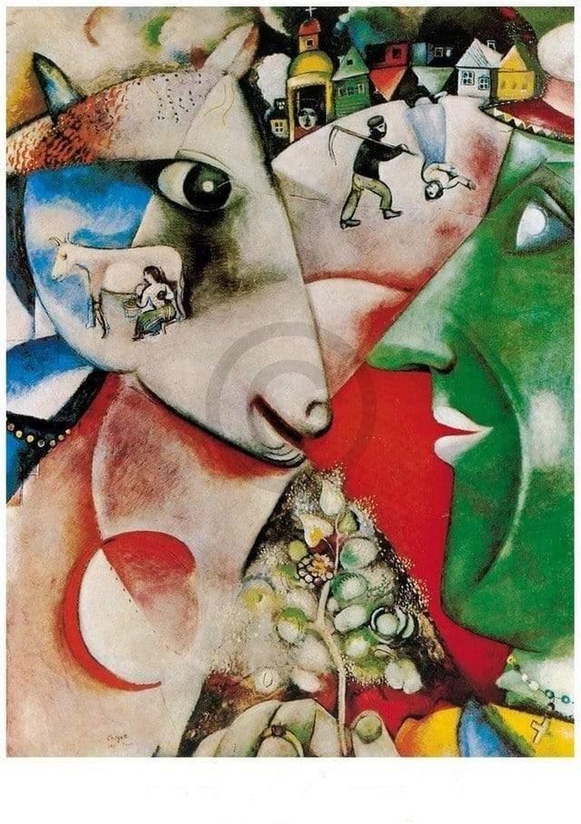 PGM Kunstdruk Marc Chagall - I and the village, 1911 60x80cm Divers