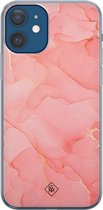 iPhone 12 hoesje siliconen - Marmer roze | Apple iPhone 12 case | TPU backcover transparant