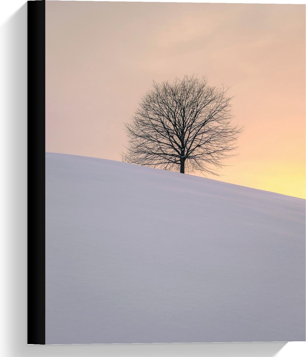 KuijsFotoprint Canvas - Boom achter een Berg Sneeuw - 30x40cm Foto op Canvas Schilderij (Wanddecoratie op Canvas) Wit