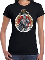Original gangster skelet Halloween verkleed t-shirt zwart voor dames - horror gangster skelet shirt / kleding / kostuum / Halloween outfit L